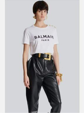 BALMAIN Classic Tee White 3 Button Shoulder NWT $670 Retail BF1EF005BB02 Size S